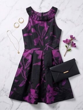 Muse Black and Purple Floral Fit-and-Flare Dress